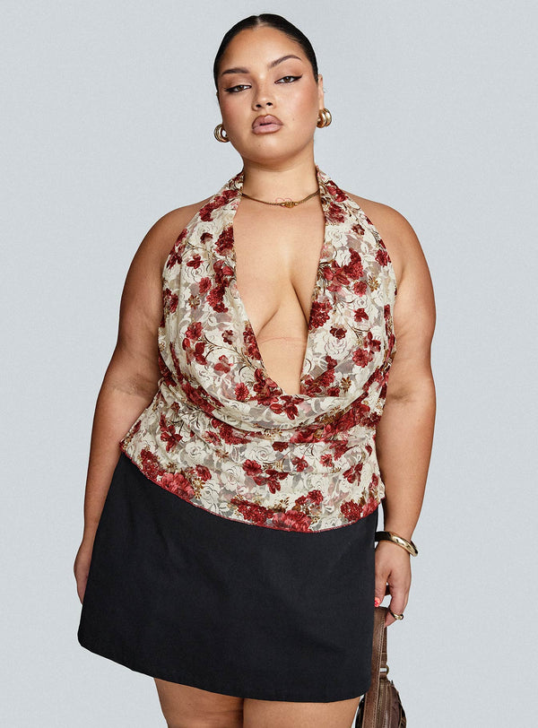 Capulet Halter Kapüşonlu Üst Çiçekli Eğri
