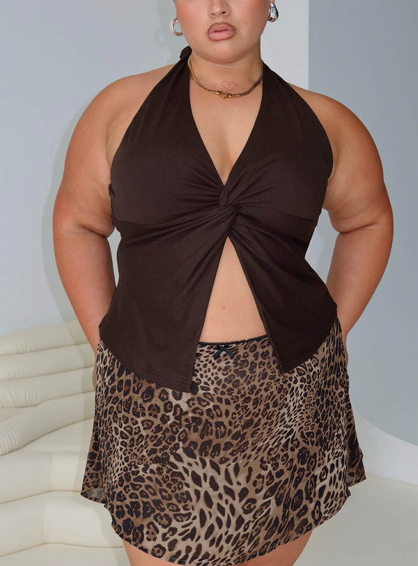 No Hard Feelings Twist Üst Brown Curve