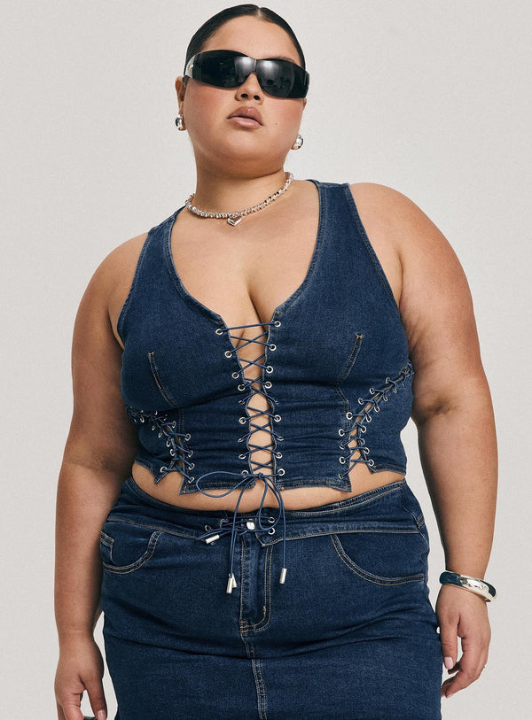 Edenette Üst Mid Blue Wash Curve