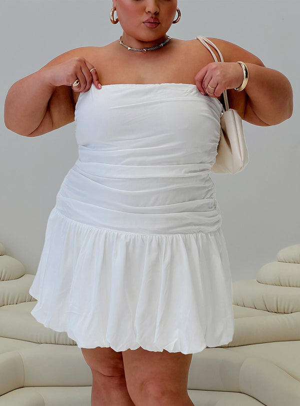 Glamour Girl Straplez Balon Etek Mini Elbise Beyaz Eğri