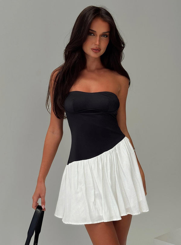 Amandla Straplez Mini Elbise Siyah / Beyaz