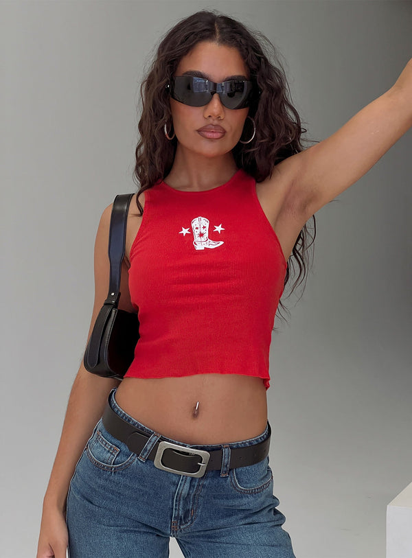 Boot Scootin Grafikli Tank Üst Kırmızı