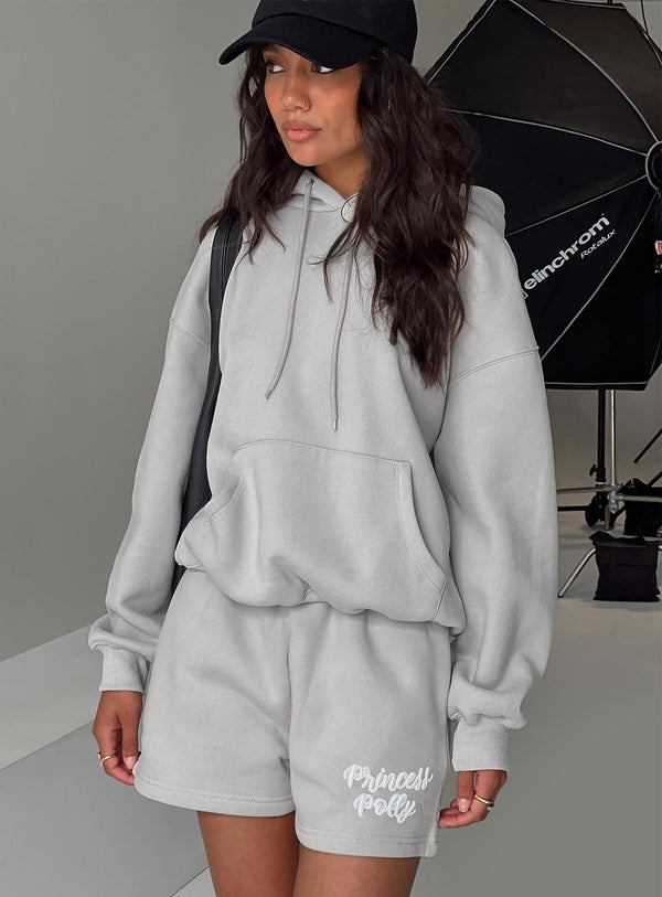 Prenses Polly Kapüşonlu Sweatshirt Puf Yazı Gri