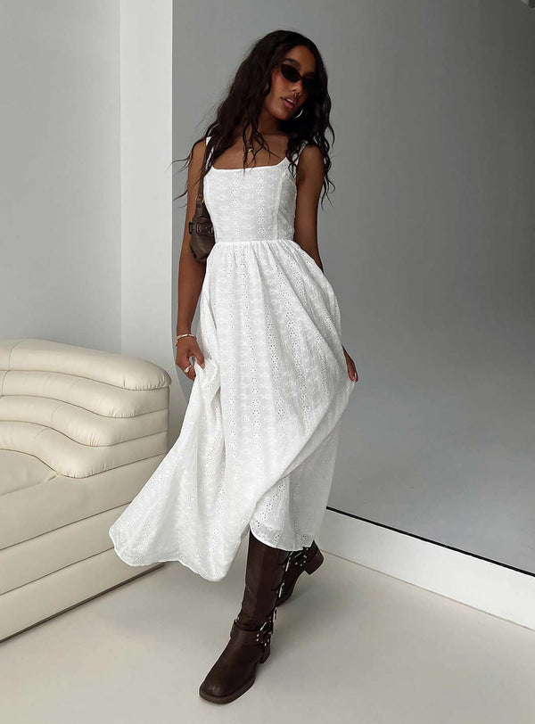 Cartmel Broderie Uzun Elbise Beyaz
