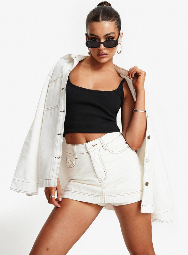 Katlynne Denim Mini Skort Beyaz Uzun Boy