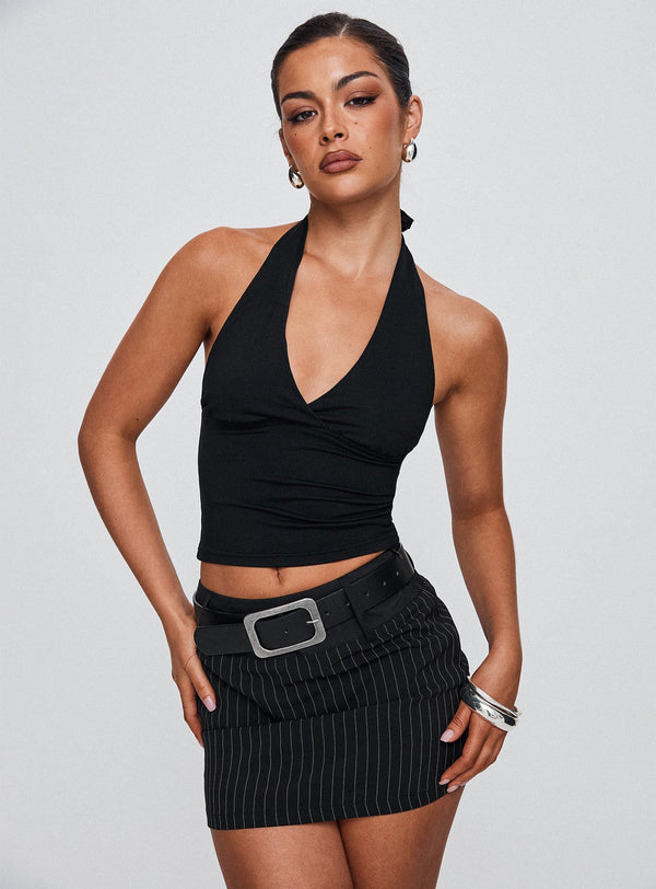 Christel İnce Çizgili Skort Siyah