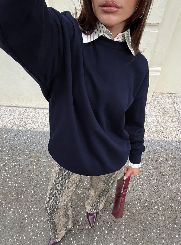 Tüm Gün Yuvarlak Yaka Sweatshirt Lacivert