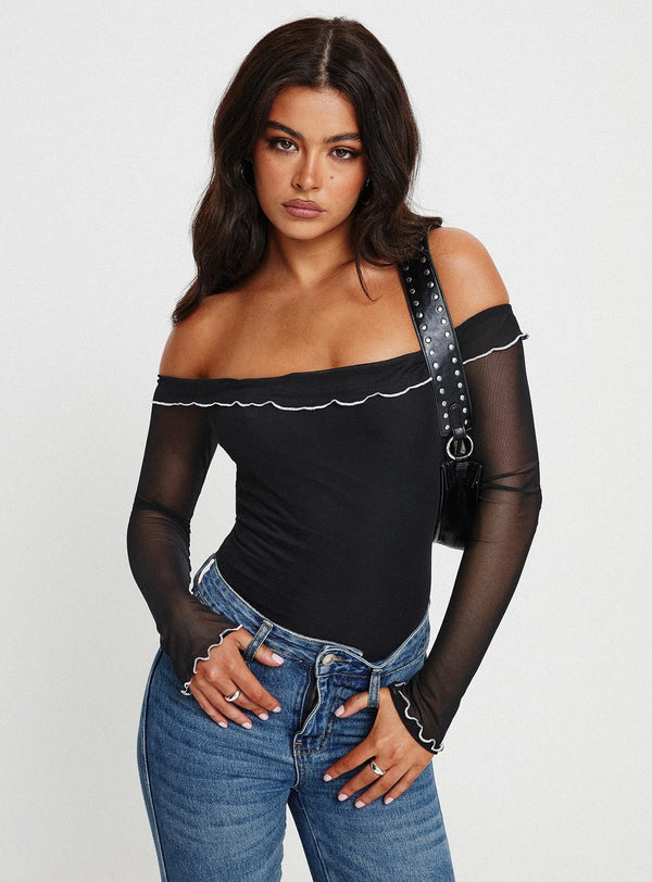 Arsema Omuz Açık Bodysuit Siyah