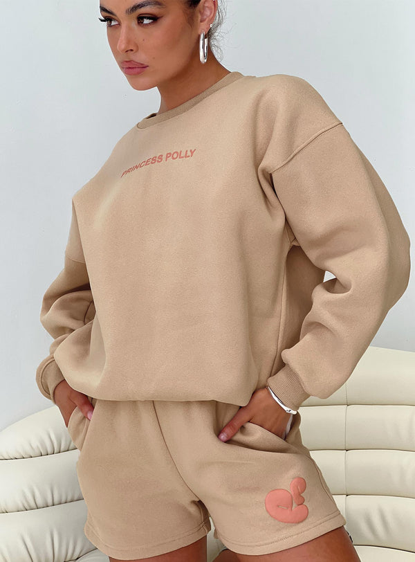Prenses Polly Yuvarlak Yaka Sweatshirt Kabarcık Yazı Kum/Pembe