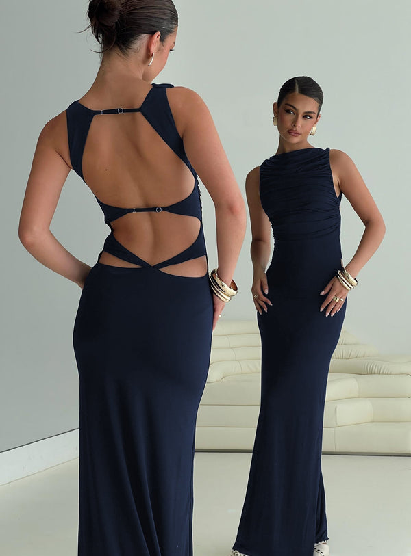 Undeniable Cut Out Uzun Elbise Lacivert