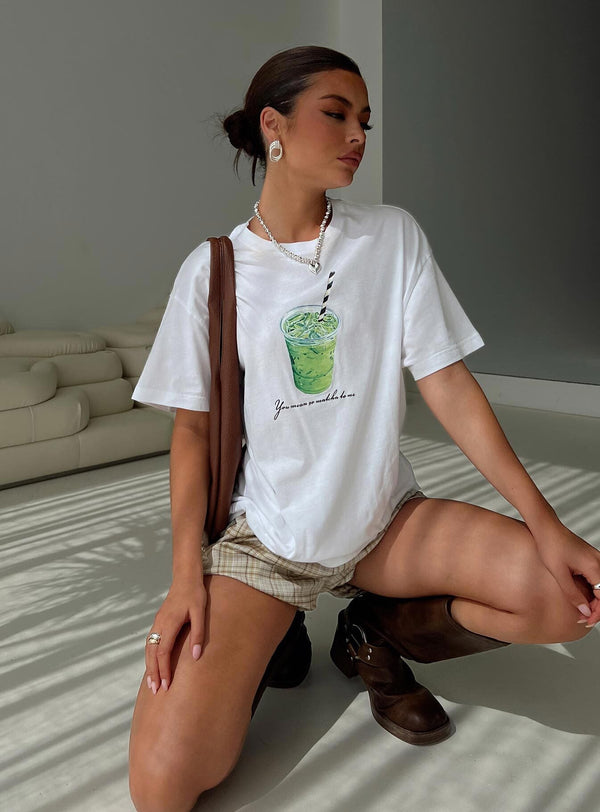 Seni Çok Seviyorum Matcha Grafik Üst Beyaz
