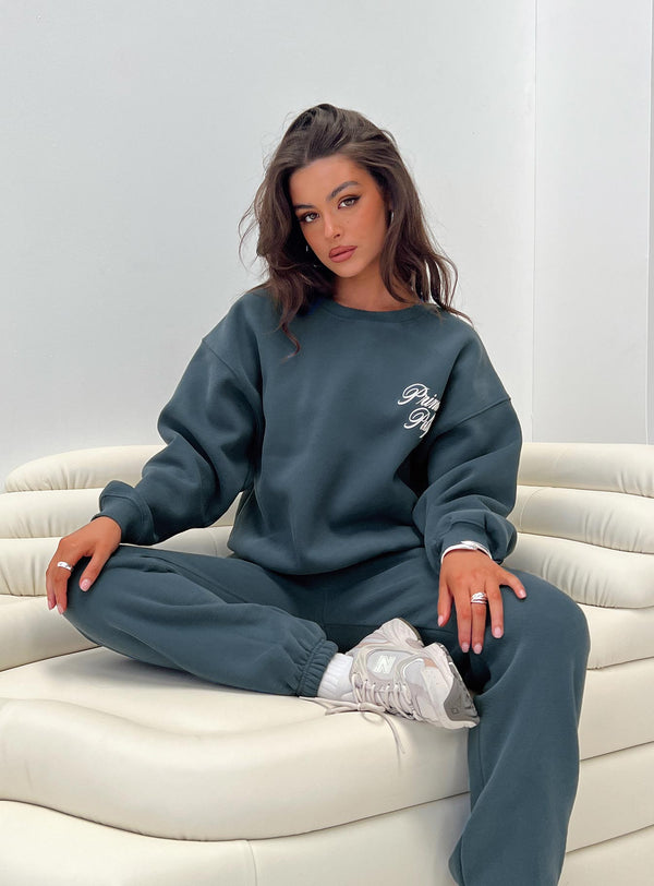 Prenses Polly Yuvarlak Yaka Sweatshirt El Yazısı Lacivert / Beyaz
