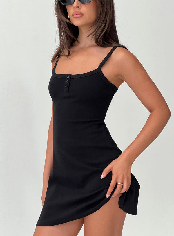 Baseline Rib Mini Elbise Siyah