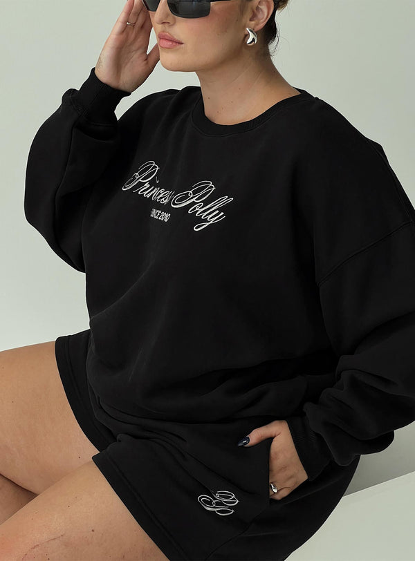 Prenses Polly Yuvarlak Yaka Sweatshirt El Yazısı Siyah Kum Eğrisi