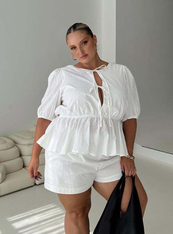 Puff Puff Peplum Üst Beyaz Eğri