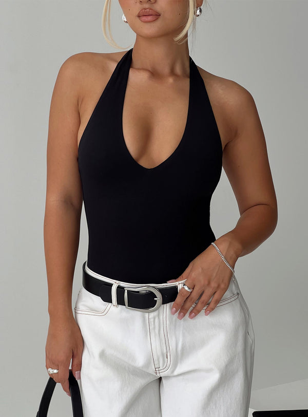 Someone New Halter Bodysuit Siyah