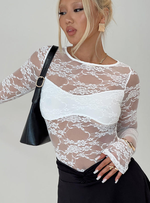 Feelix Uzun Kollu Dantel Bodysuit Beyaz