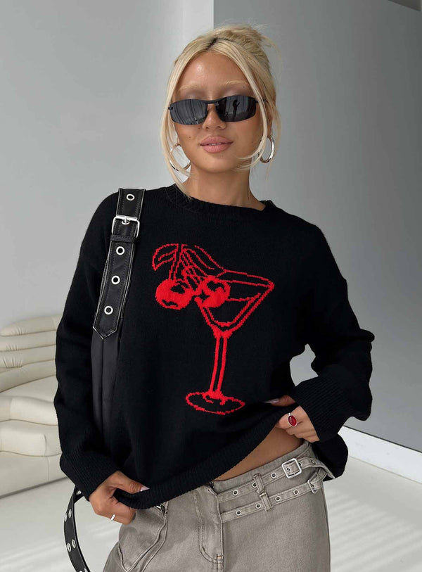 Like A Charm Örgü Kazak Siyah / Kırmızı