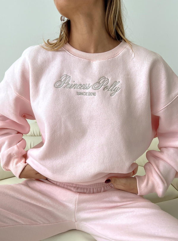 Prenses Polly Yuvarlak Yaka Sweatshirt Script Bebek Pembesi / Gri
