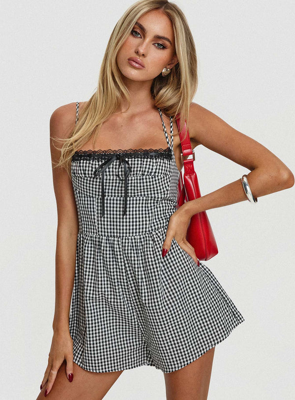 Trynia Romper Siyah / Beyaz Gingham