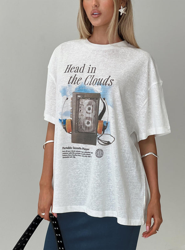 Cloud Cassette Büyük Boy Tişört Beyaz