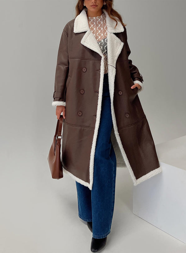 Gündüz Ve Gece Uzun Çizgili Shearling Mont Çikolata / Krem