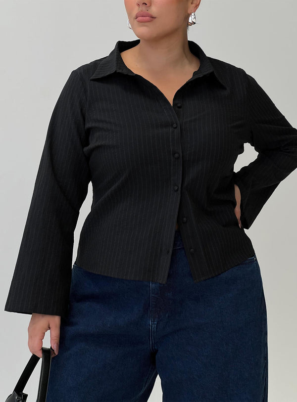 Anni Pinstripe Gömlek Siyah Eğri