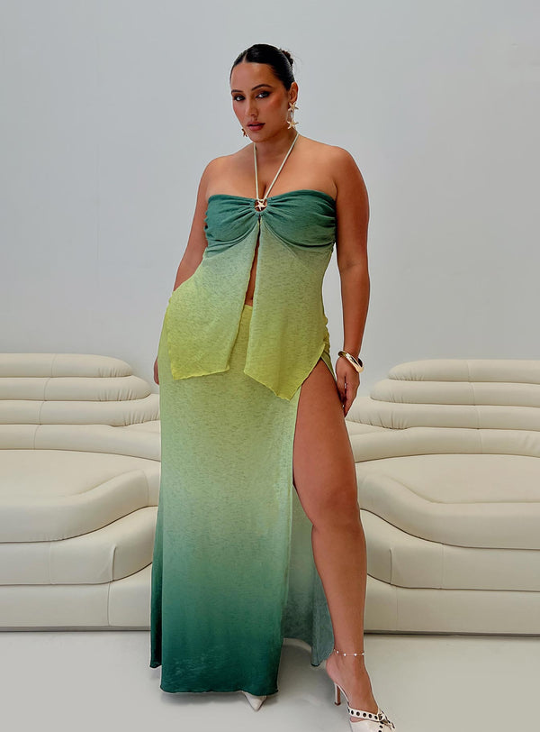 Star Girl Maxi Etek Yeşil Ombre Eğrisi