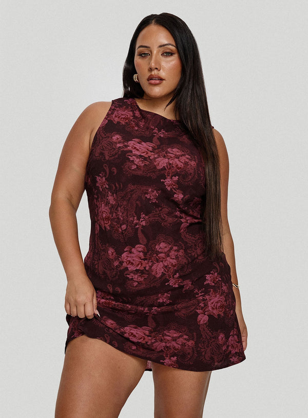Vivre Mini Elbise Bordo Paisley Kavisli