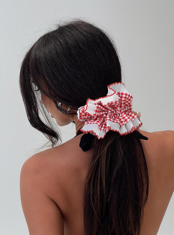 Şehir Merkezi Sahnesi Scrunchie Kırmızı Gingham