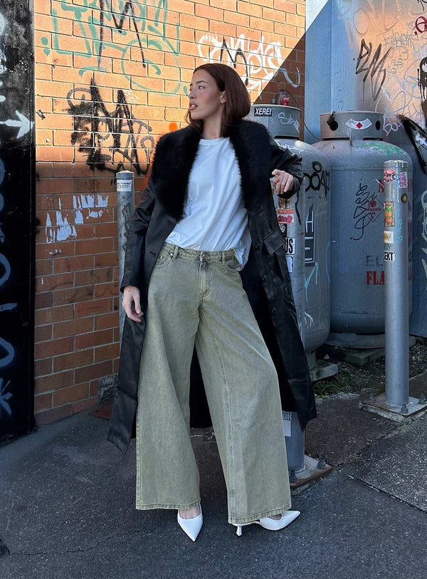 Jaycee Düşük Bel Geniş Paça Kot Pantolon Antik Yıkama