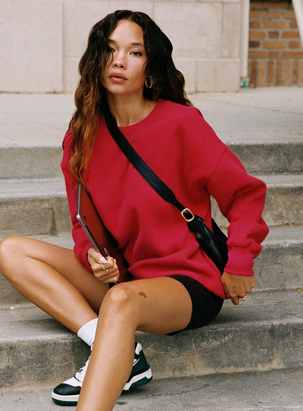 Dream Fleece Klasik Yuvarlak Yaka Sweatshirt Kırmızı