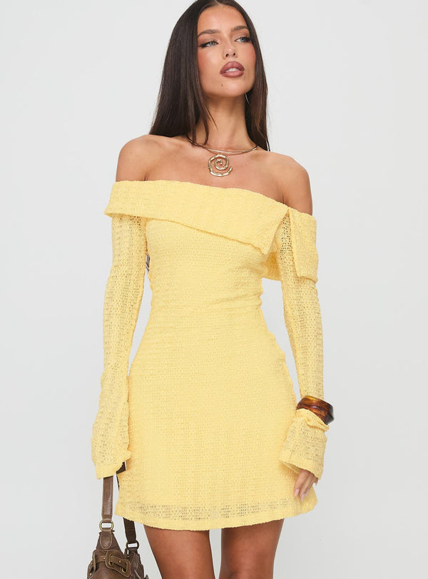 Vierra Uzun Kollu Mini Elbise Limon