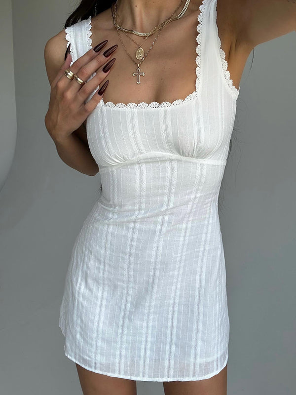 Dasha Mini Elbise Beyaz Alt Darbe