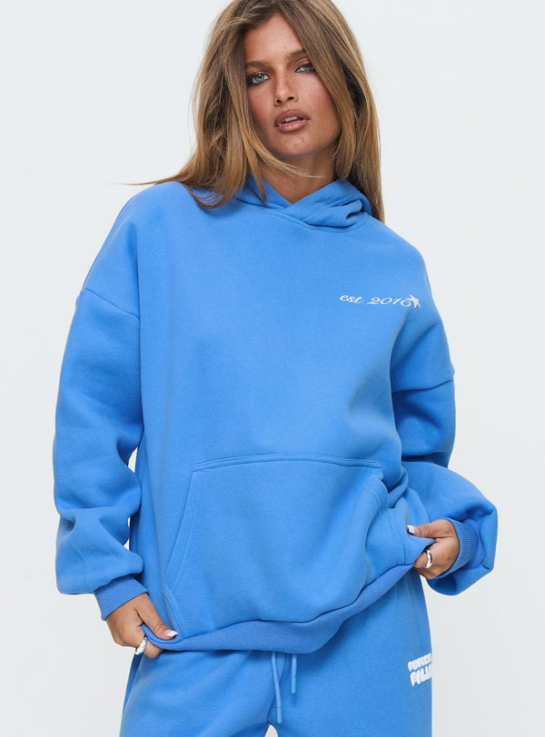 Prenses Polly Kapüşonlu Sweatshirt Kabarcık Yazı Mavi / Beyaz