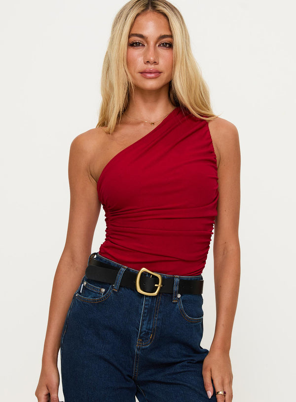 Heston Asimetrik Büzgülü Bodysuit Kırmızı