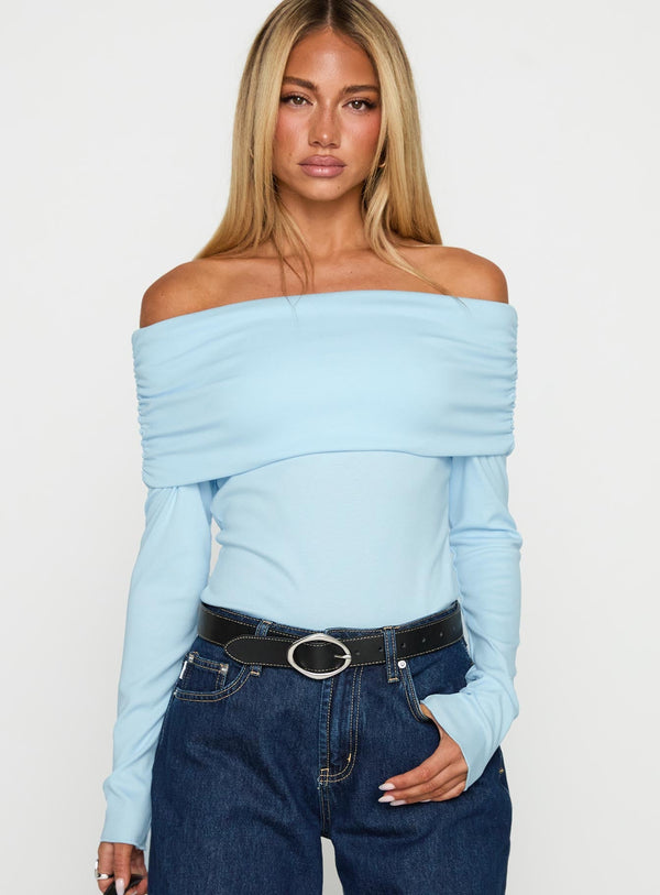 Spoilt Omuz Açık Mavi Bodysuit