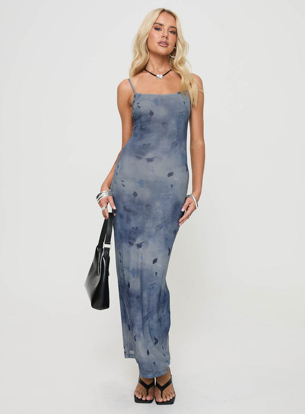 Scottson Mesh Maxi Elbise Mavi