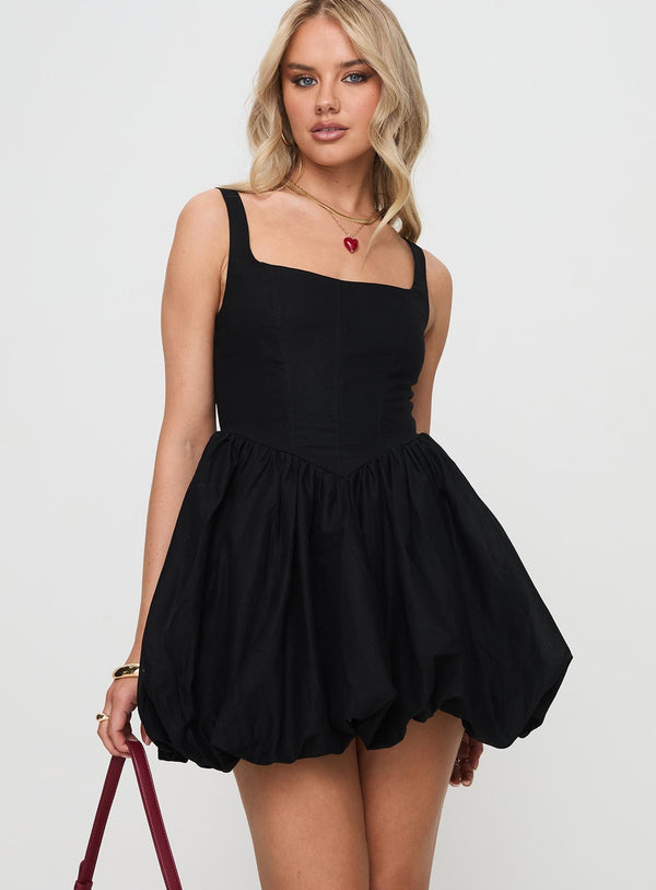 Alcott Bubble Hem Mini Elbise Siyah