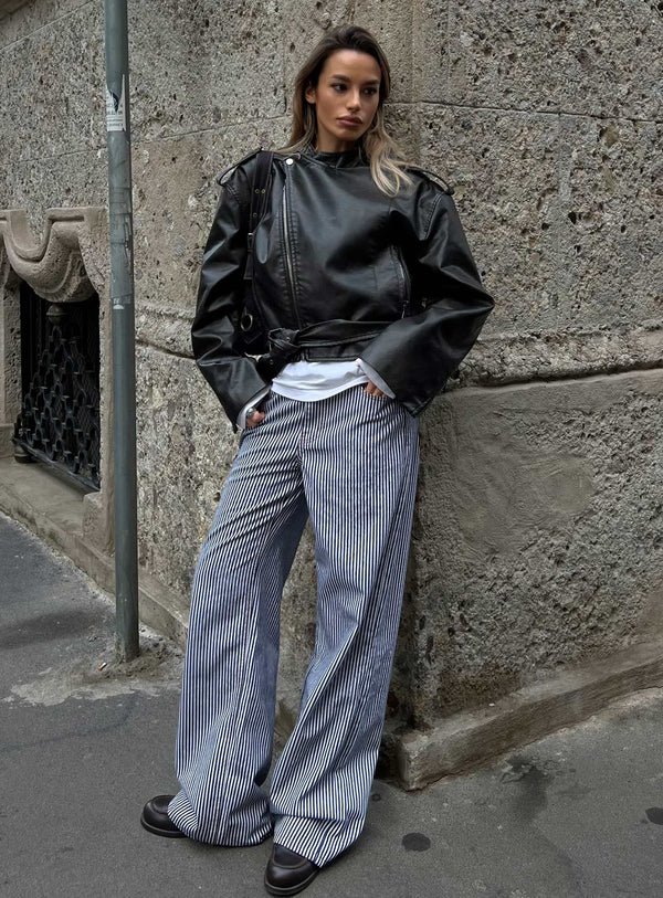 Üst Model Jean Lacivert Çizgili