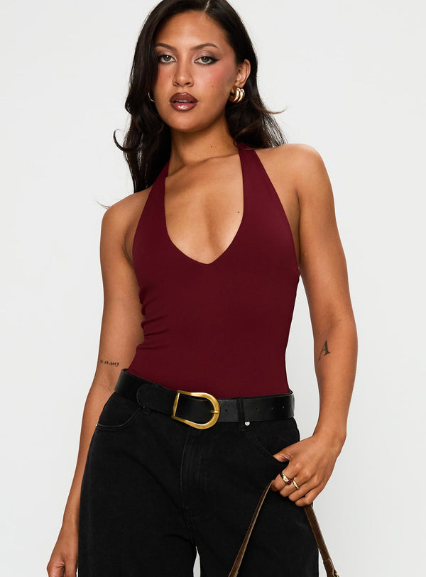Someone New Halter Bodysuit Bordo