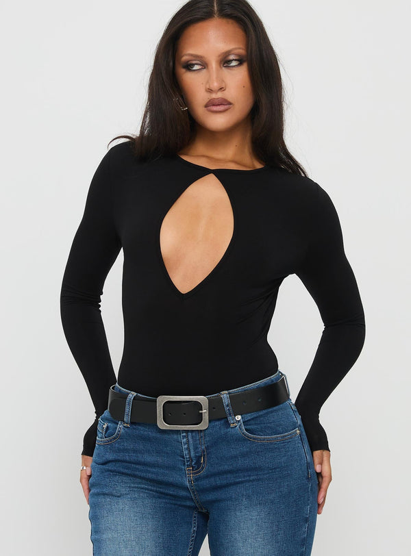Tovira Kesikli Uzun Kollu Bodysuit Siyah