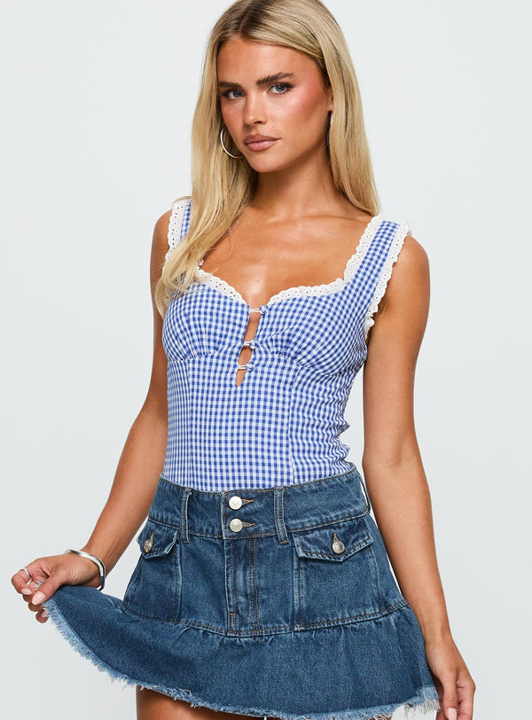 City Of Dreams Bodysuit Mavi Gingham