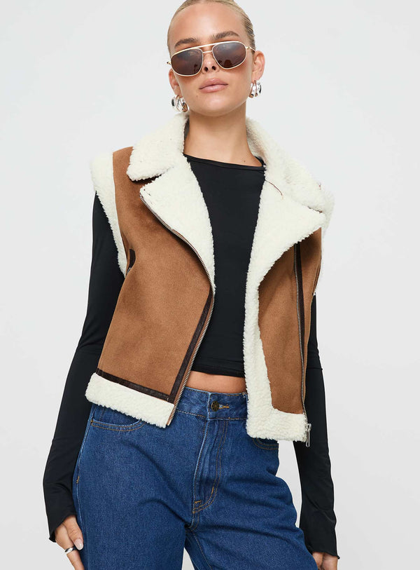 Darian Shearling Yelek Tan / Krem