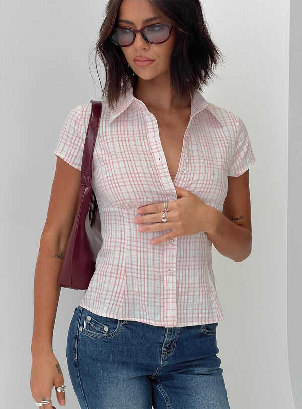 Cottesloe Bluz Üst Pembe Kareli Petite