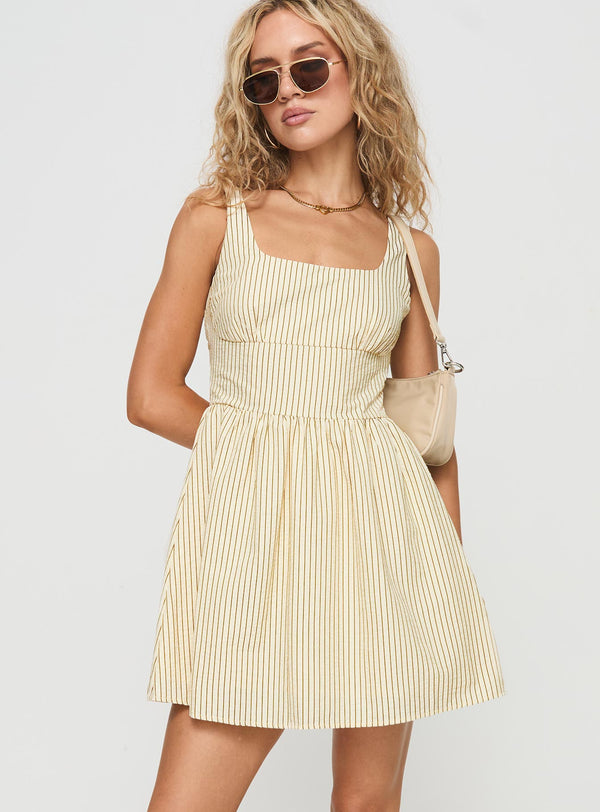 Phillipson Mini Elbise Bej Şerit