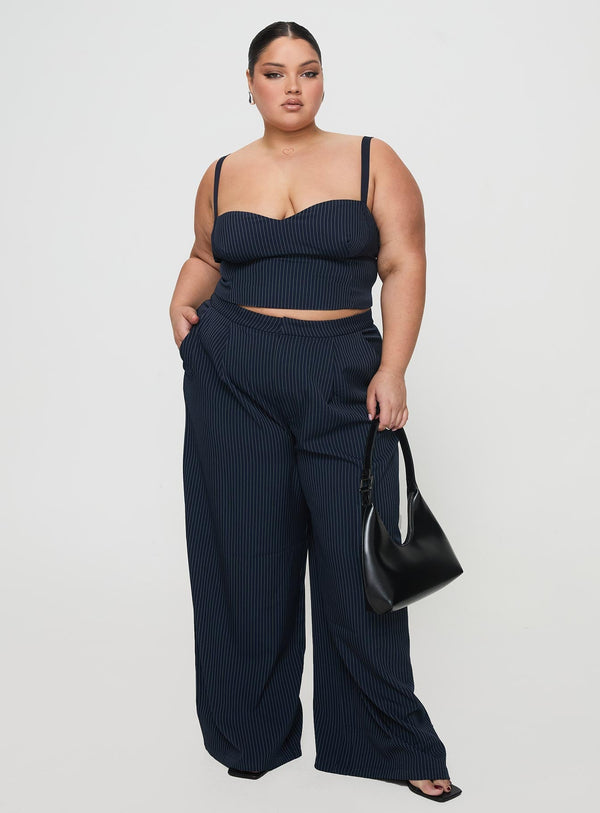 Briana Set Lacivert Çizgili Kavisli