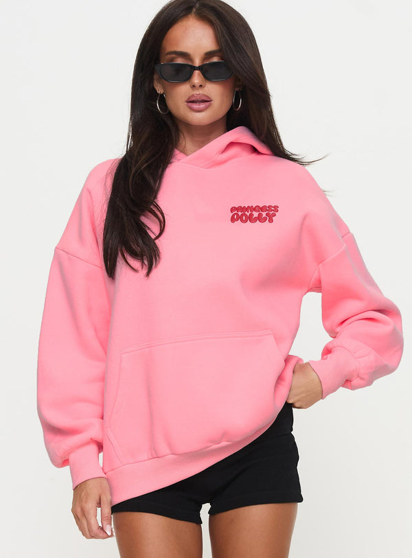 Prenses Polly Kapüşonlu Sweatshirt Kabarcık Yazılı Pembe / Kırmızı