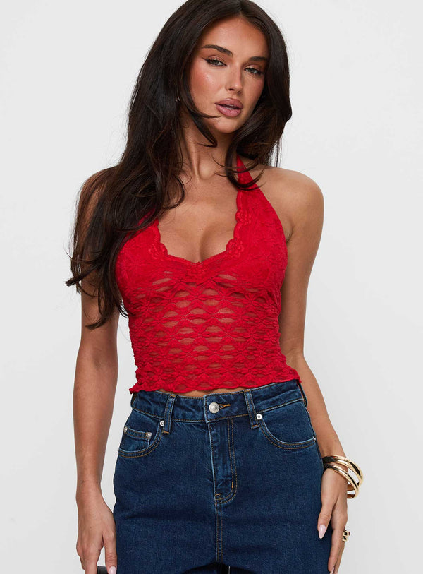 Sadece Angel Halter Üst Kırmızı