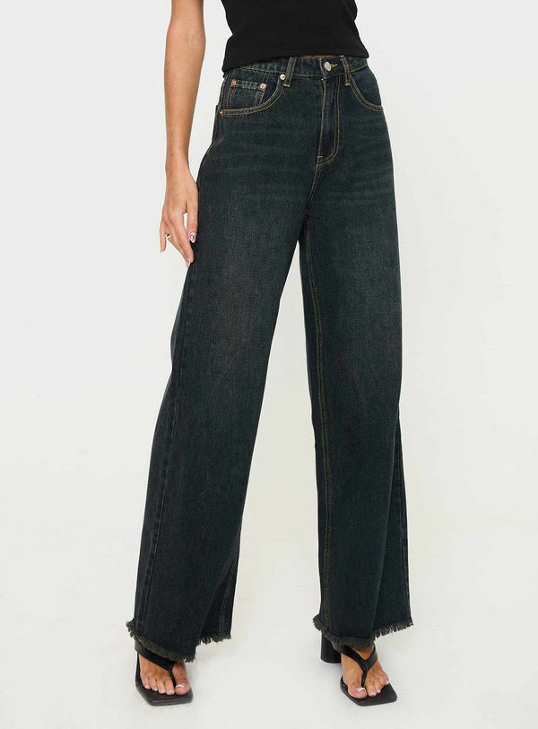 Morris Orta Bel Geniş Paça Kot Pantolon Grunge Yıkama